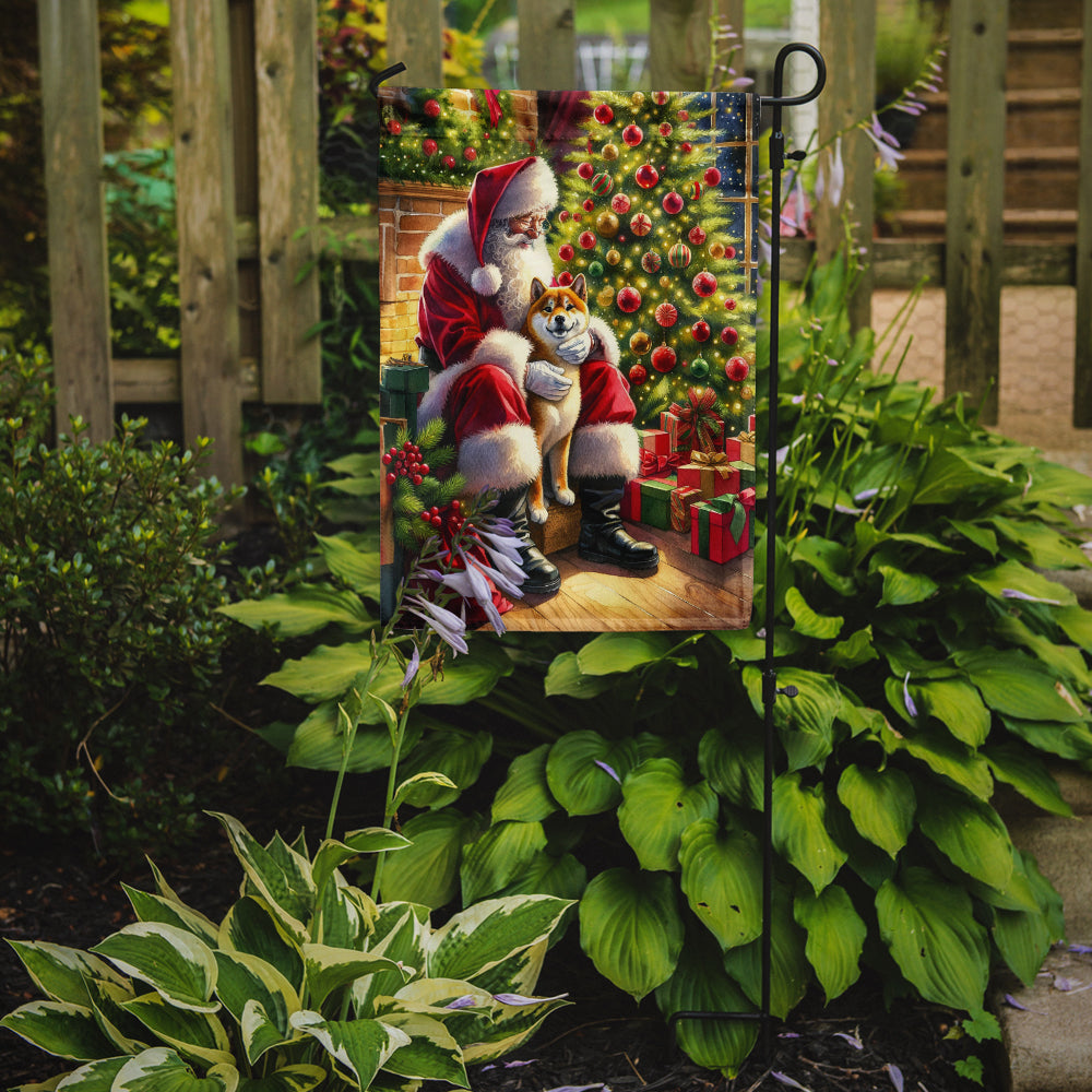 Shiba Inu and Santa Claus Garden Flag