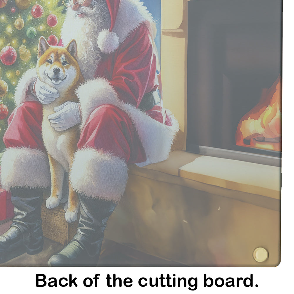 Shiba Inu and Santa Claus Glass Cutting Board