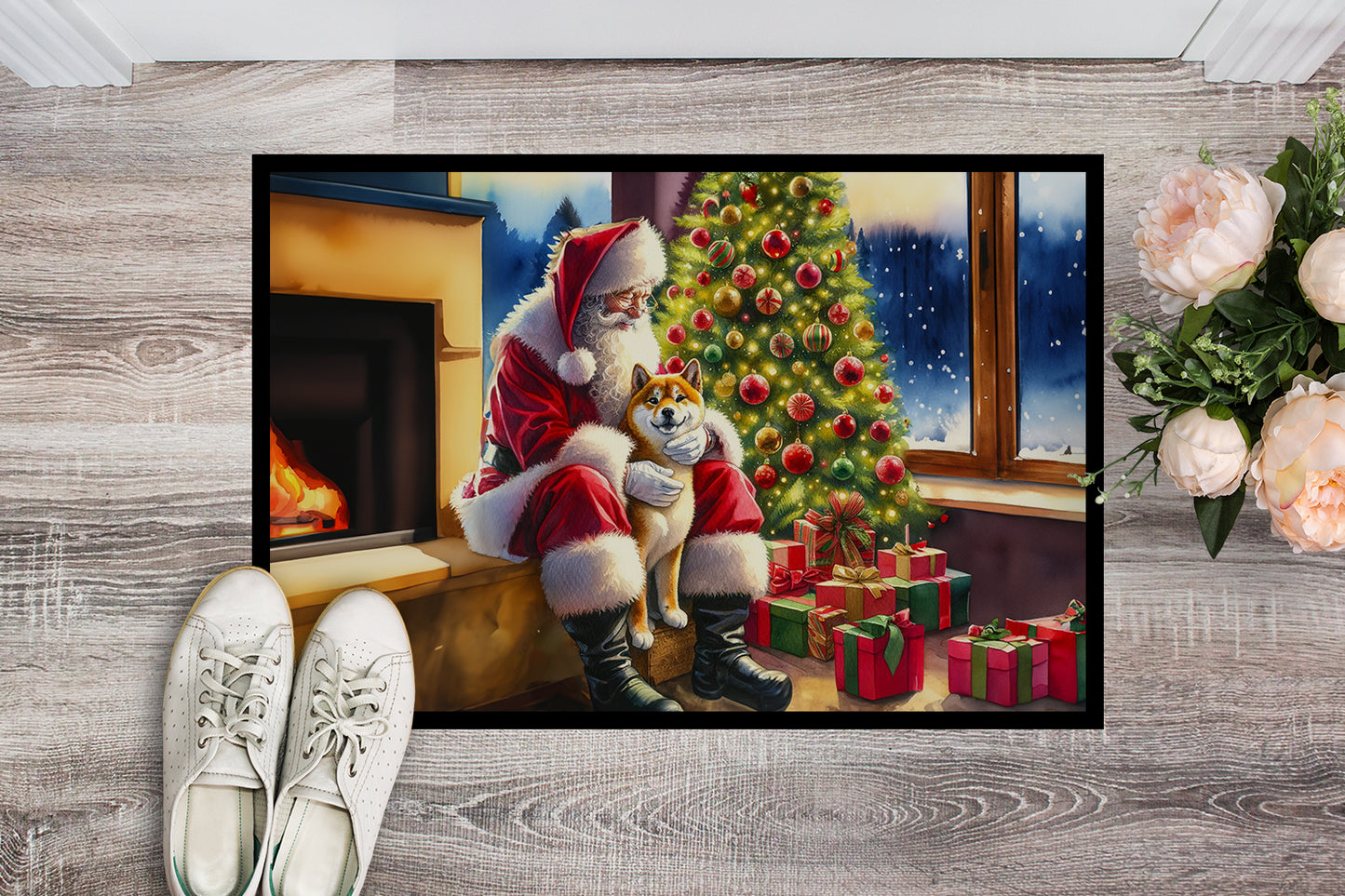 Shiba Inu and Santa Claus Doormat