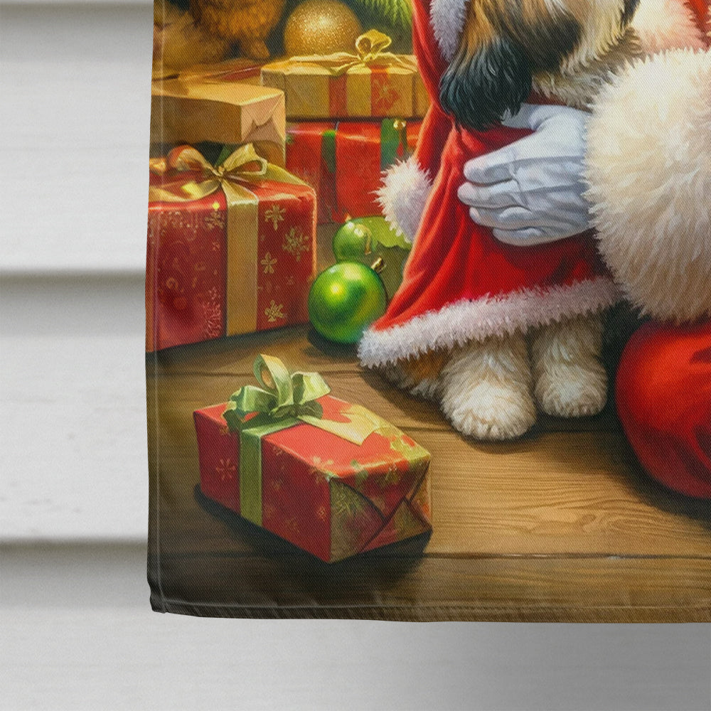 Shih Tzu and Santa Claus House Flag