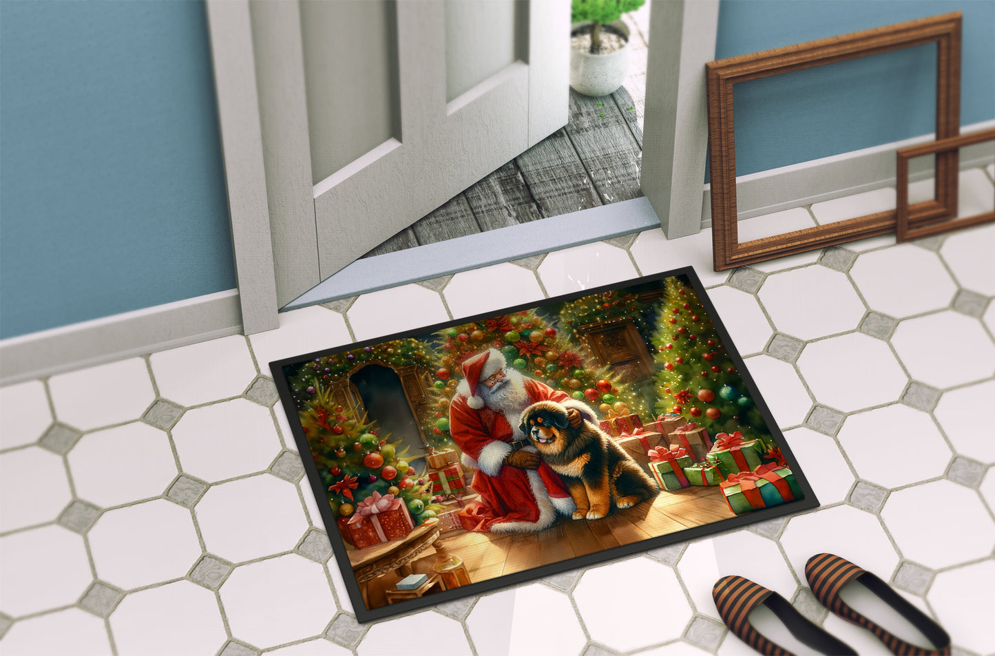 Tibetan Mastiff and Santa Claus Doormat