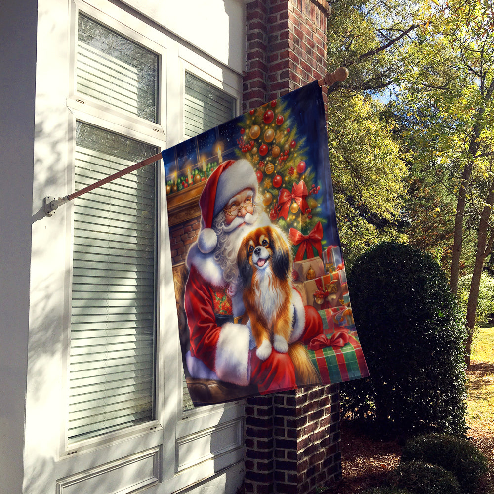 Tibetan Spaniel and Santa Claus House Flag