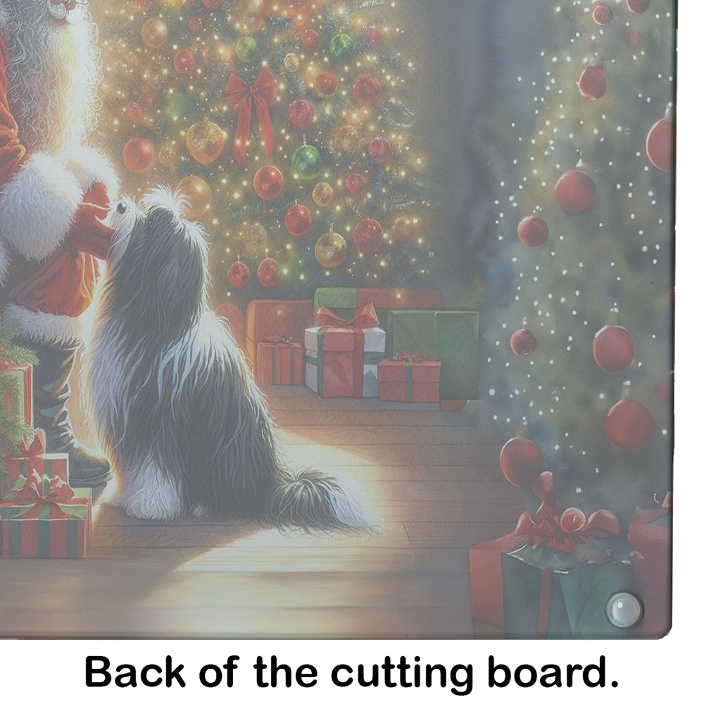 Tibetan Terrier and Santa Claus Glass Cutting Board