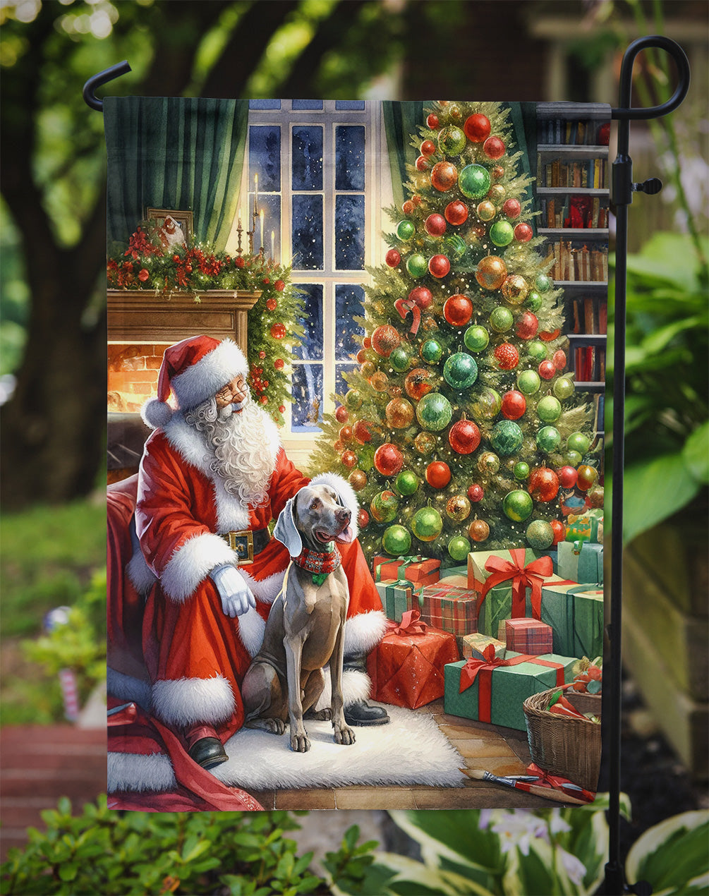 Weimaraner and Santa Claus Garden Flag