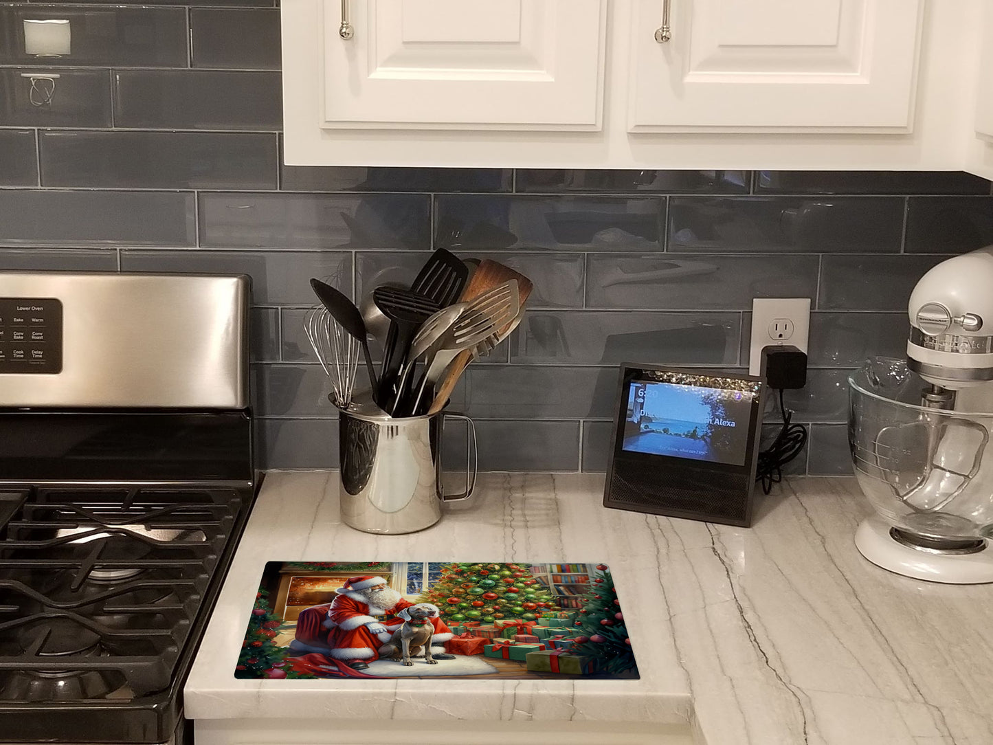 Weimaraner and Santa Claus Glass Cutting Board