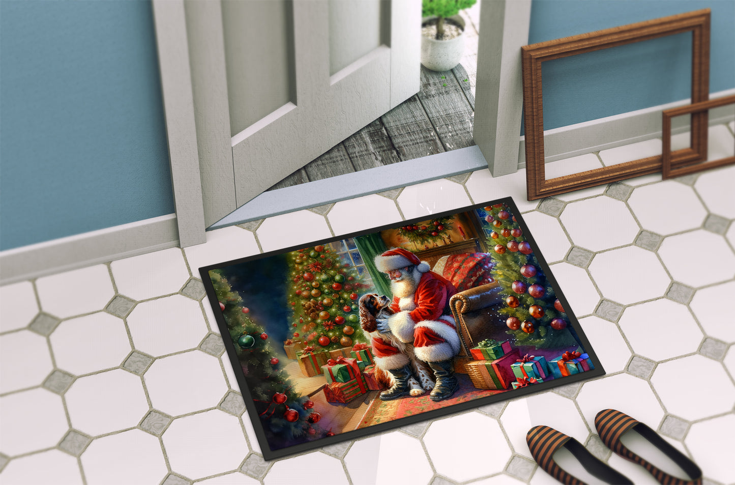 Welsh Springer Spaniel and Santa Claus Doormat