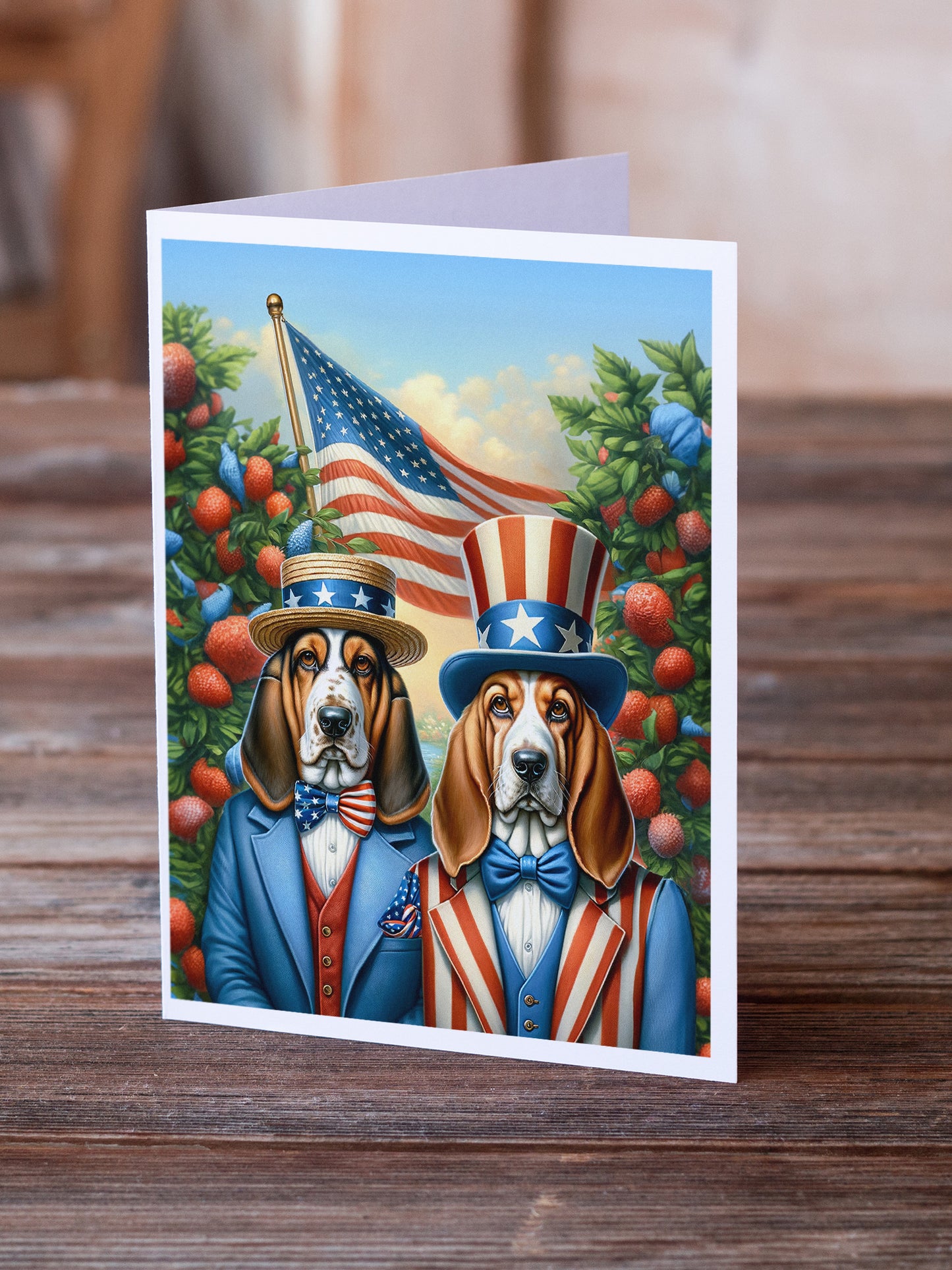 All American Basset Hound Greeting Cards Pack of 8