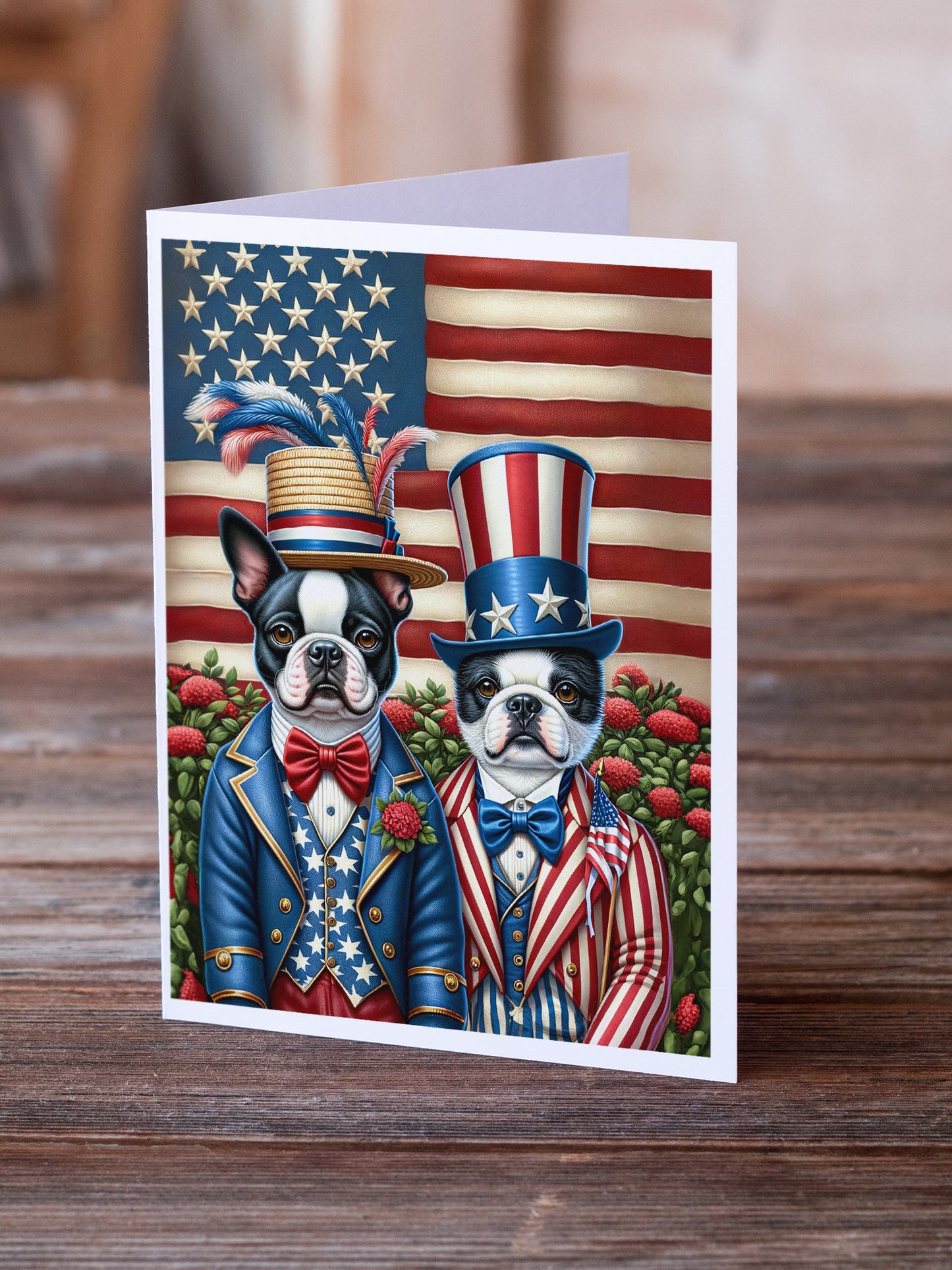All American Boston Terrier Greeting Cards Pack of 8