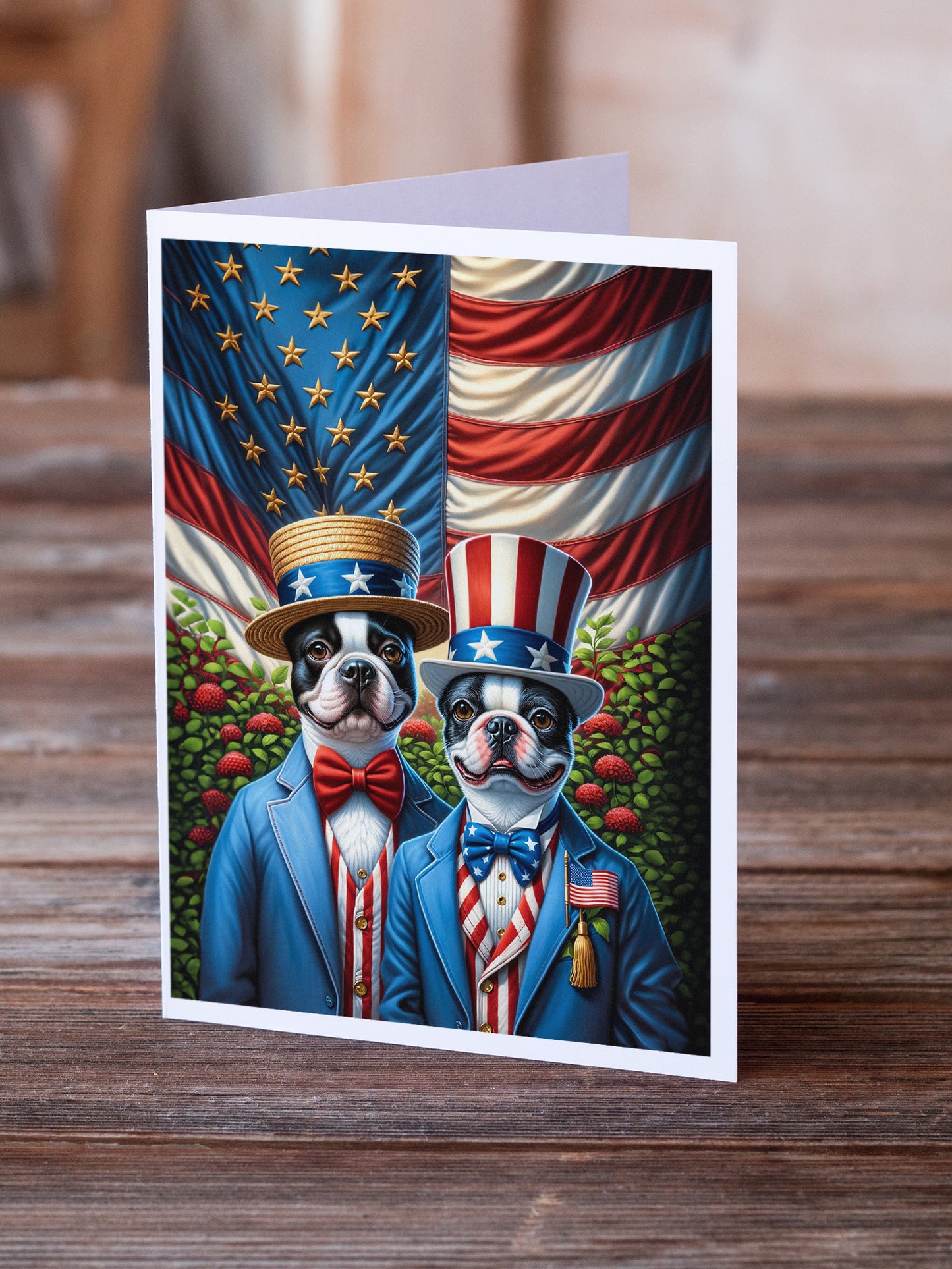 All American Boston Terrier Greeting Cards Pack of 8