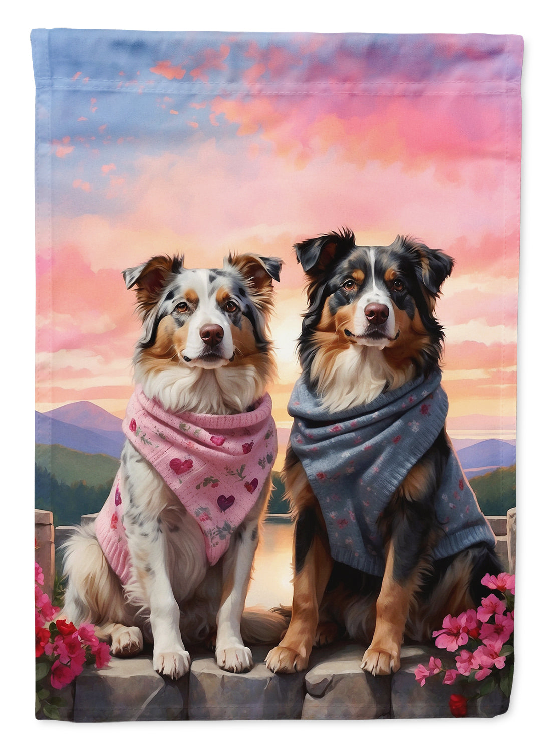 Buy this Australian Shepherd Two Hearts House Flag