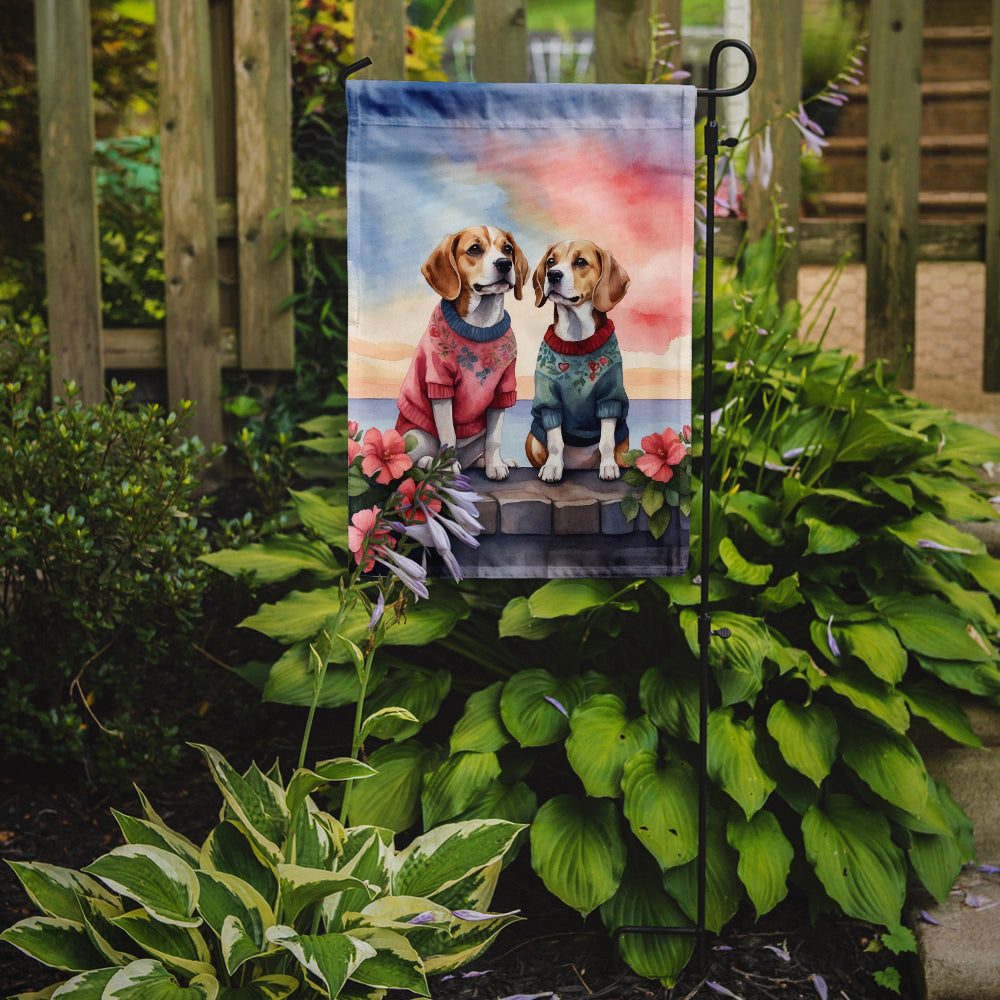 Beagle Two Hearts Garden Flag