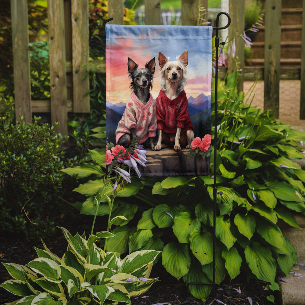 Chinese Crested Two Hearts Garden Flag