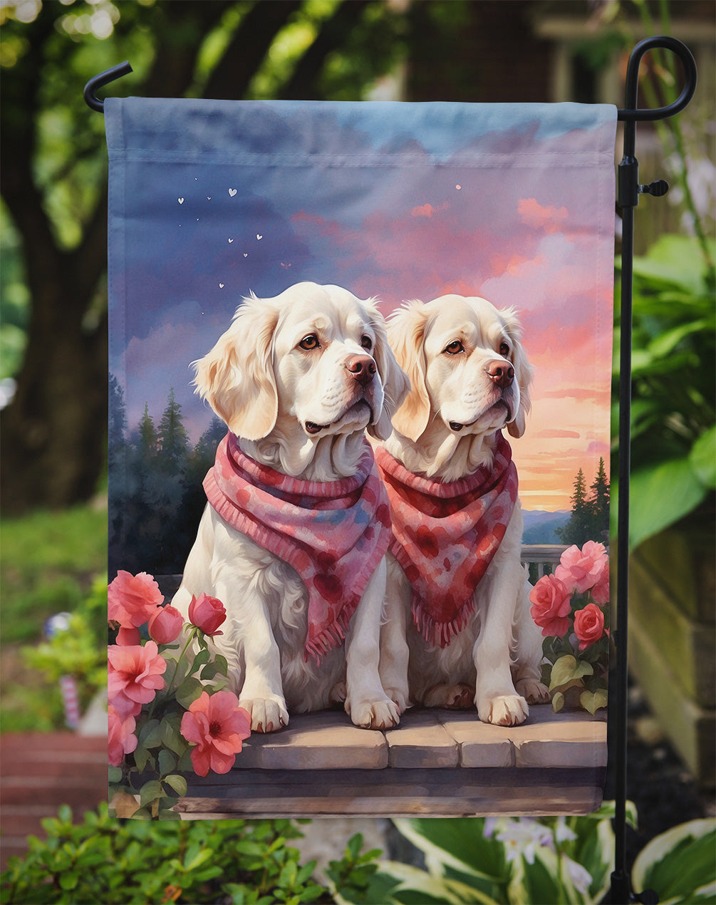 Clumber Spaniel Two Hearts Garden Flag