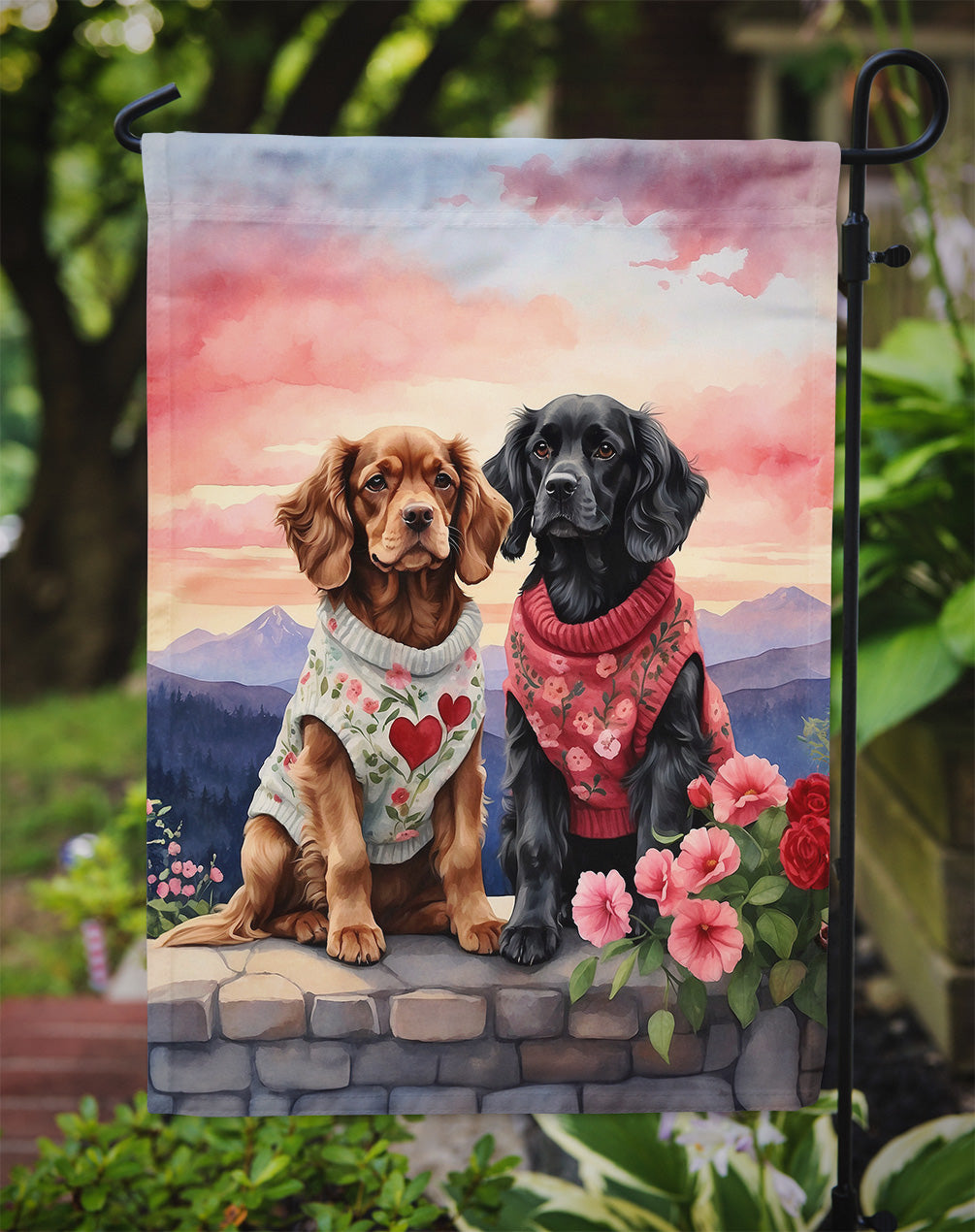 Cocker Spaniel Two Hearts Garden Flag