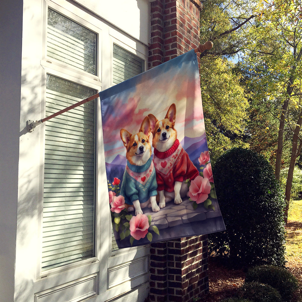 Corgi Two Hearts House Flag