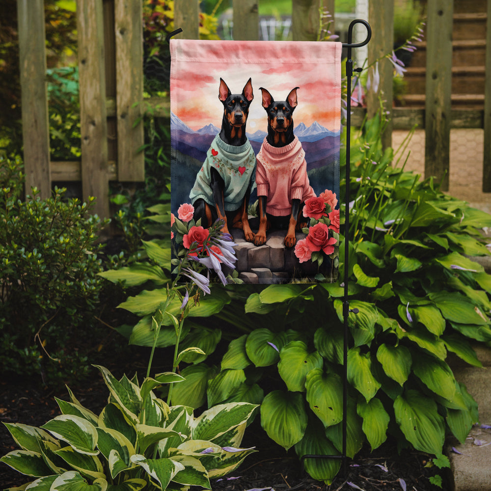 Doberman Pinscher Two Hearts Garden Flag
