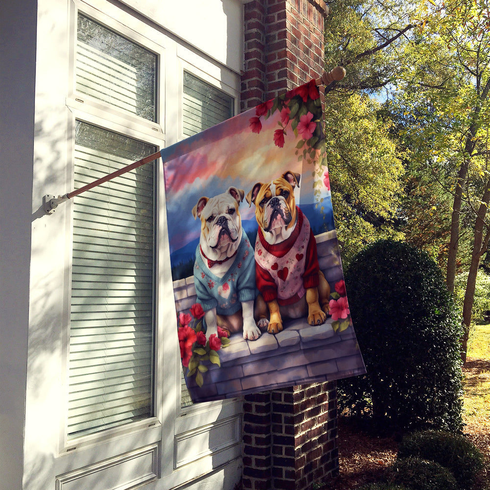 English Bulldog Two Hearts House Flag