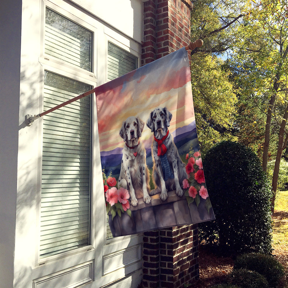English Setter Two Hearts House Flag