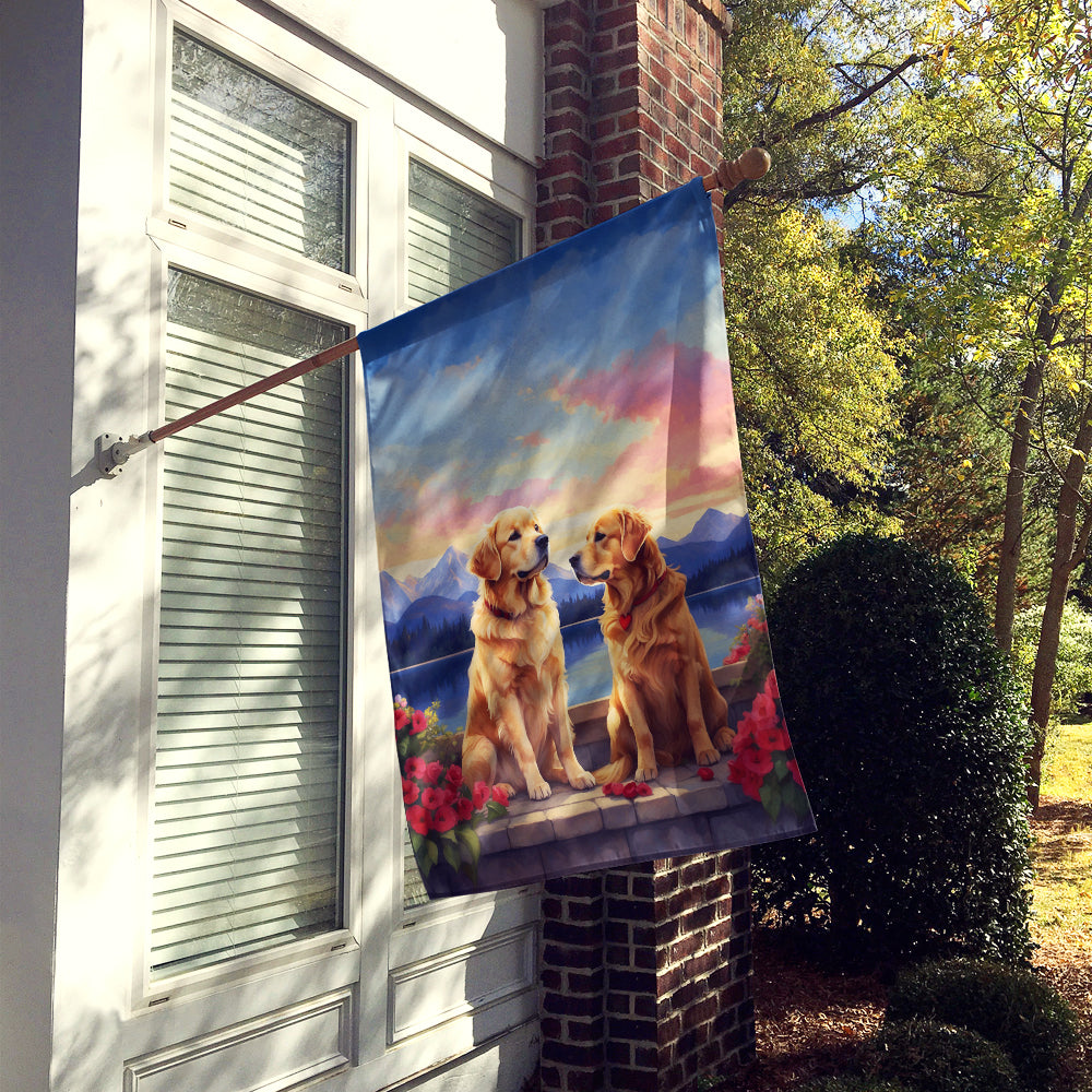 Golden Retriever Two Hearts House Flag