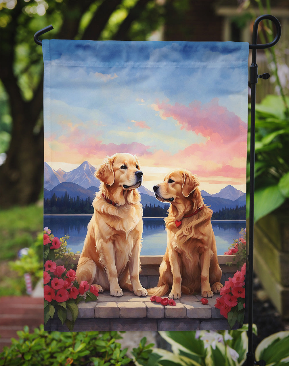 Golden Retriever Two Hearts Garden Flag