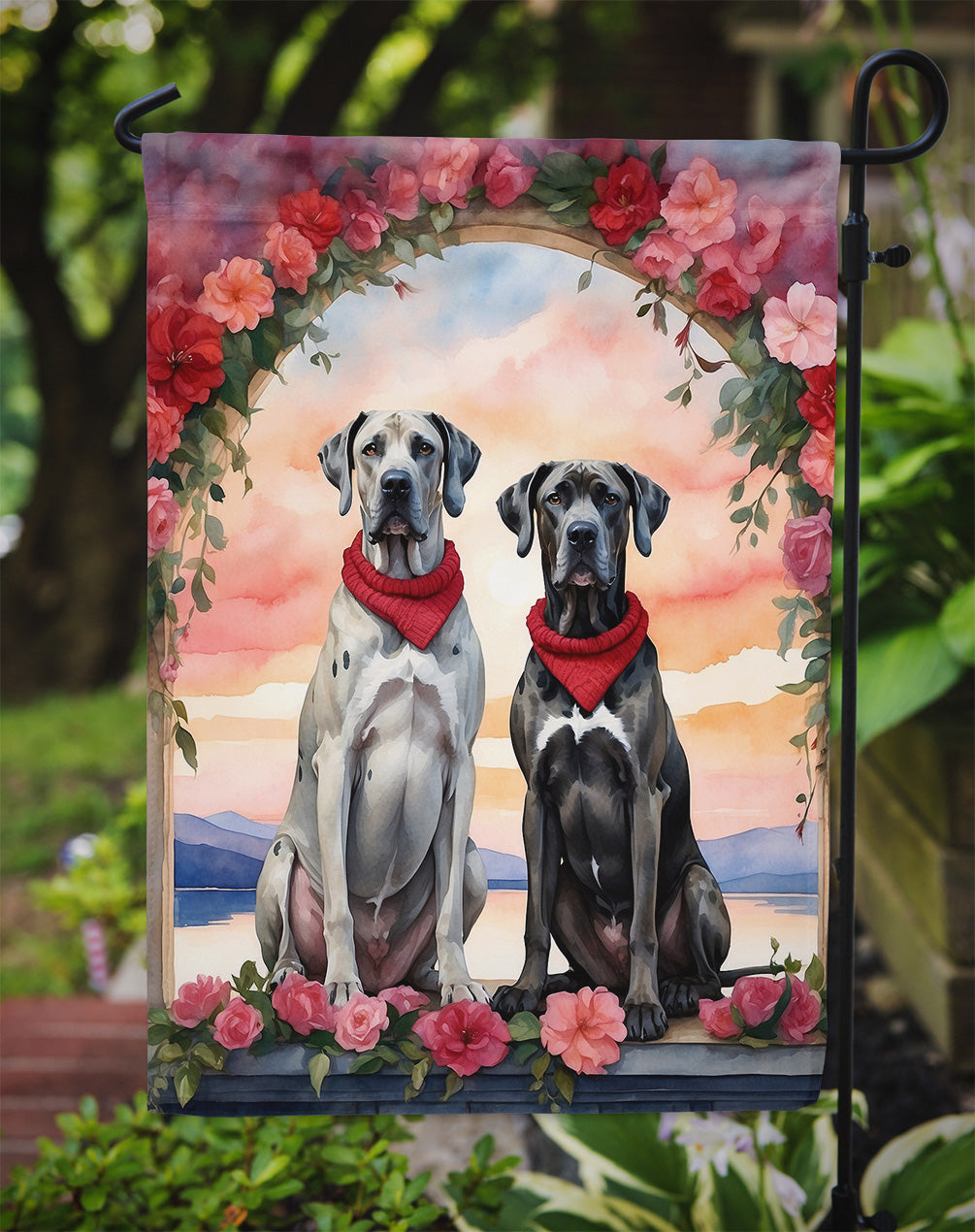 Great Dane Two Hearts Garden Flag