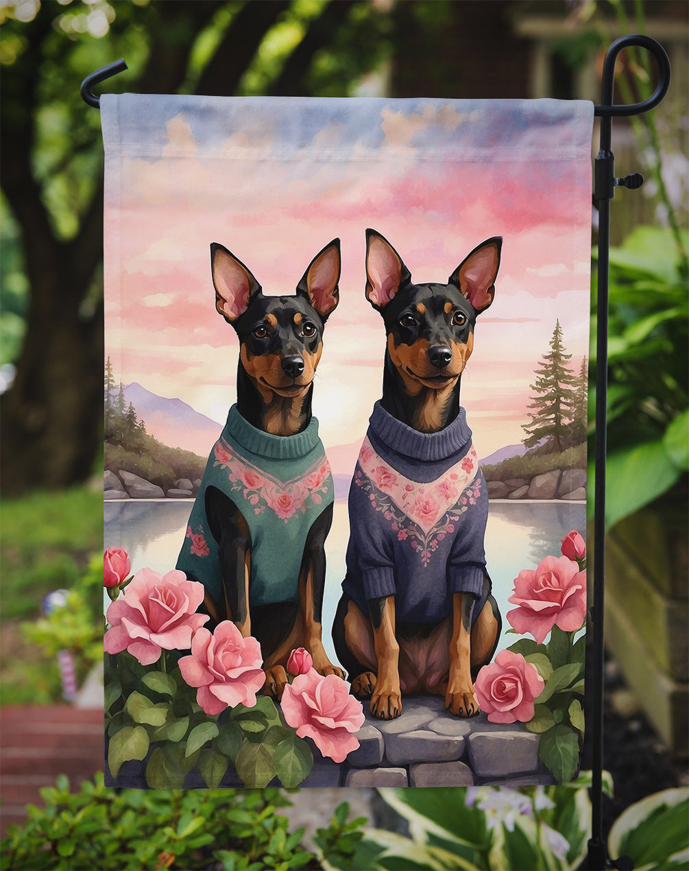 Manchester Terrier Two Hearts Garden Flag