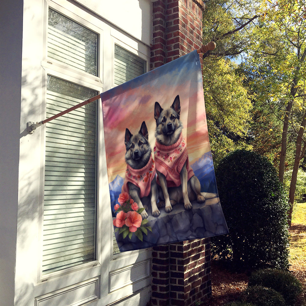 Norwegian Elkhound Two Hearts House Flag