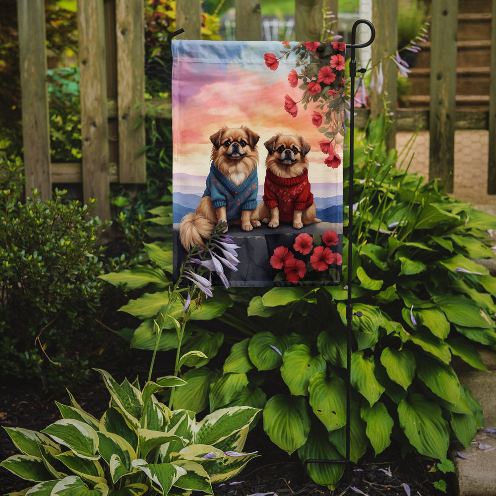Pekingese Two Hearts Garden Flag