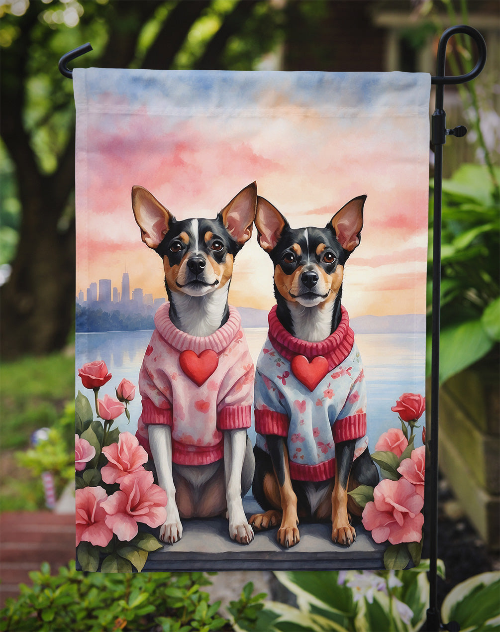 Rat Terrier Two Hearts Garden Flag