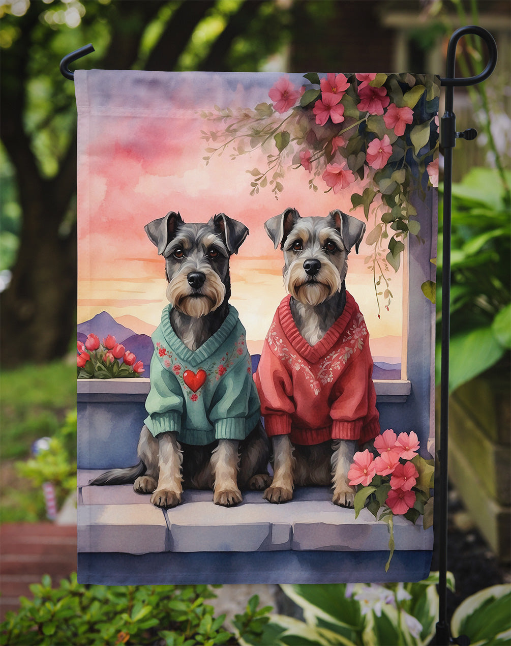 Schnauzer Two Hearts Garden Flag