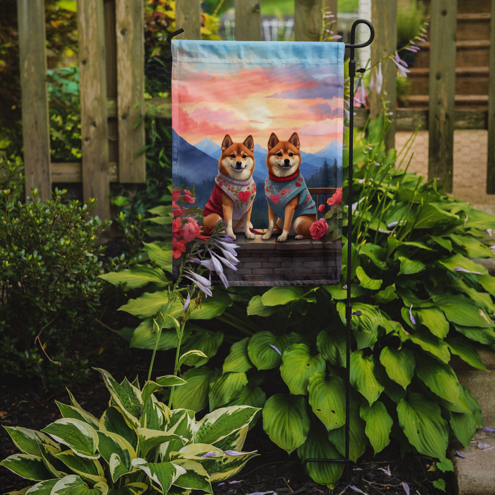 Shiba Inu Two Hearts Garden Flag