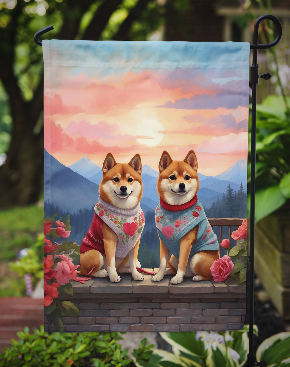 Shiba Inu Two Hearts Garden Flag