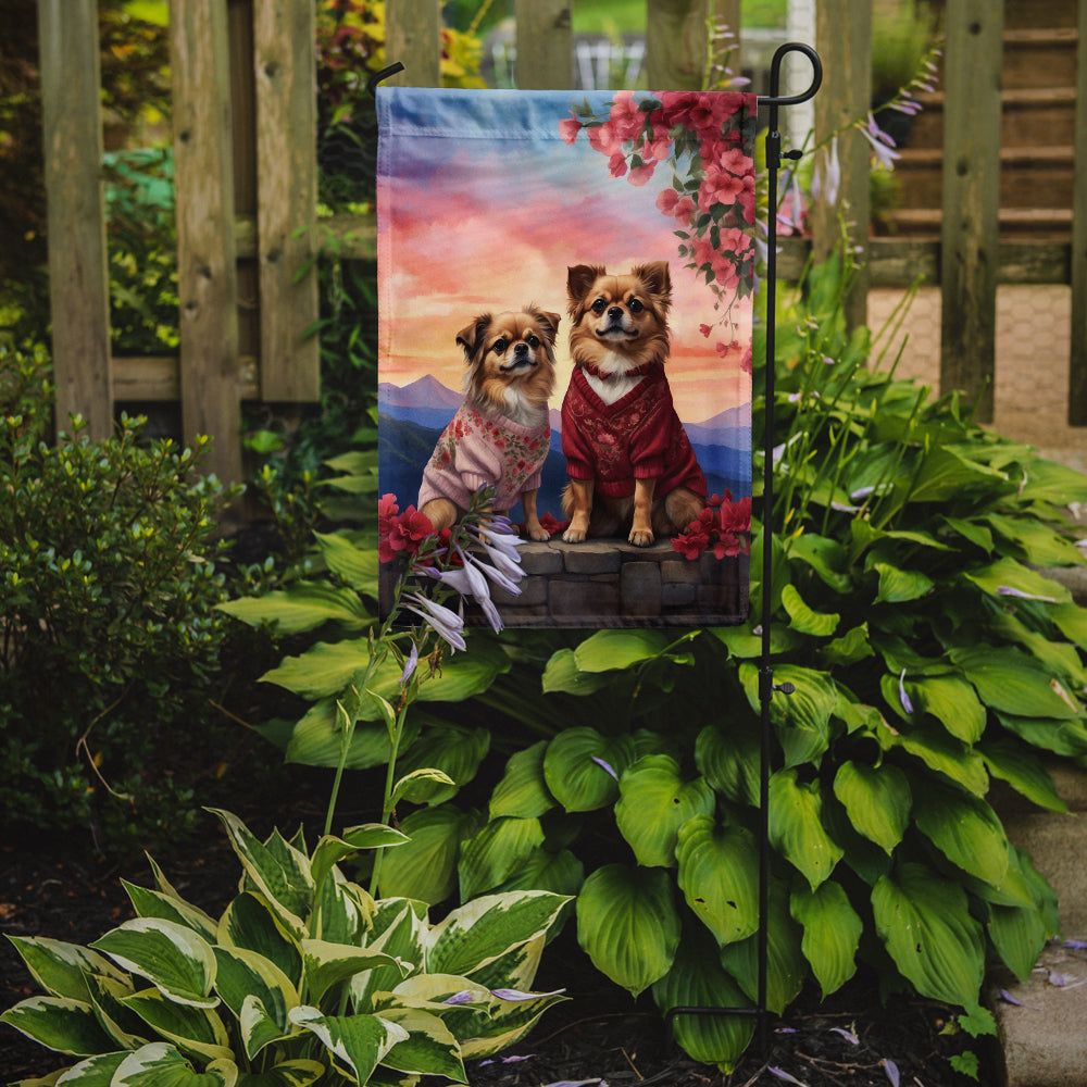 Tibetan Spaniel Two Hearts Garden Flag