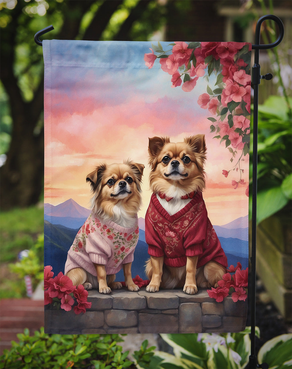 Tibetan Spaniel Two Hearts Garden Flag