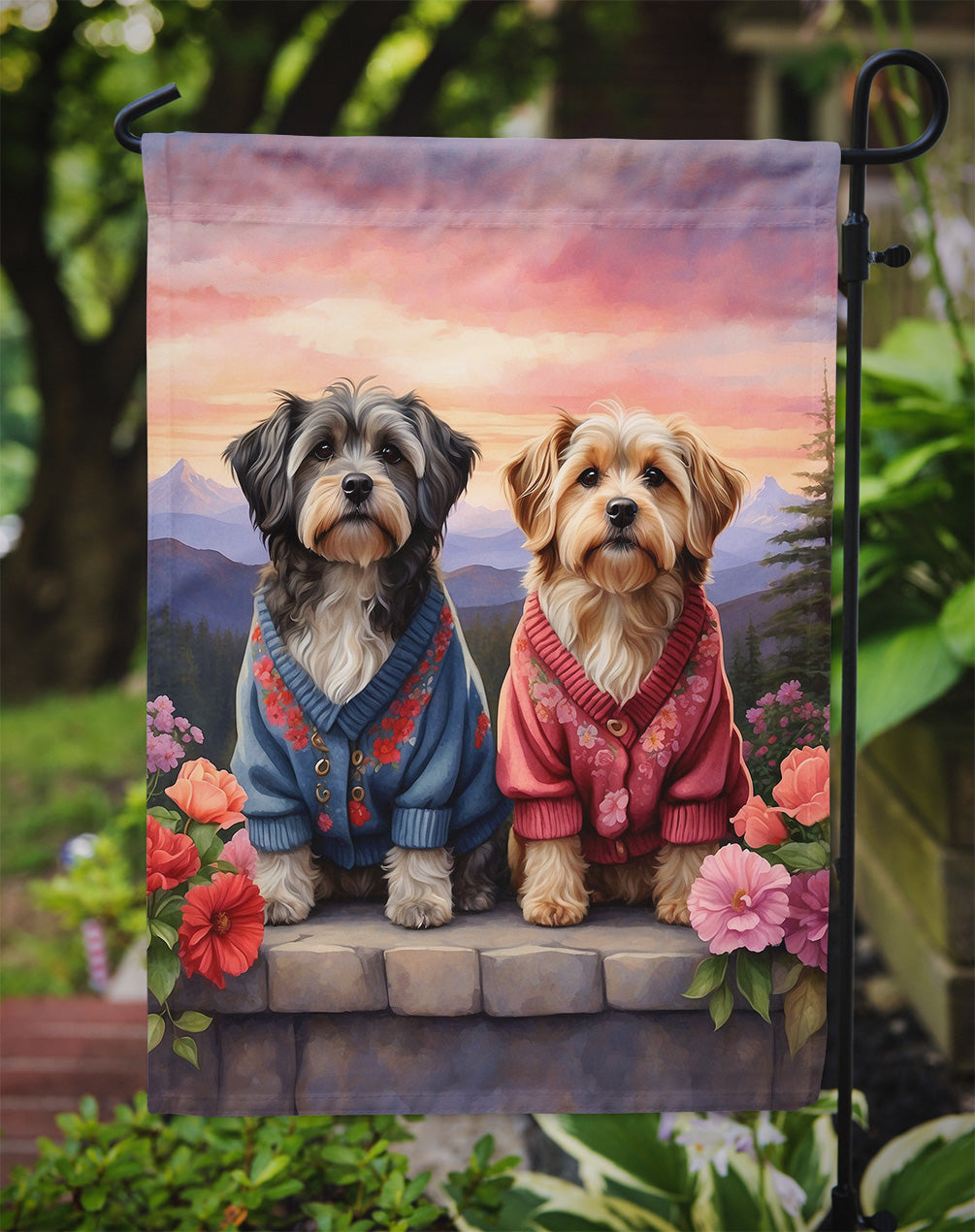 Tibetan Terrier Two Hearts Garden Flag