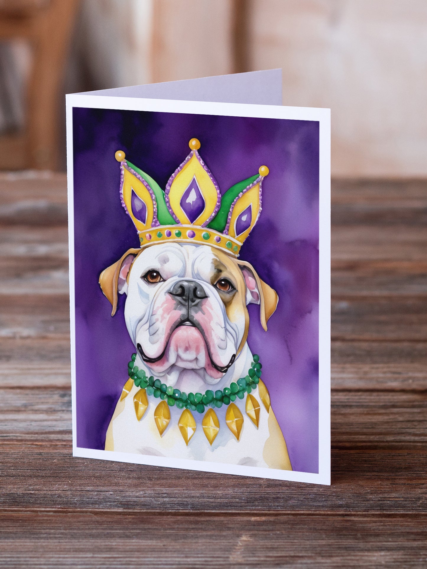 American Bulldog King of Mardi Gras Greeting Cards Pack of 8