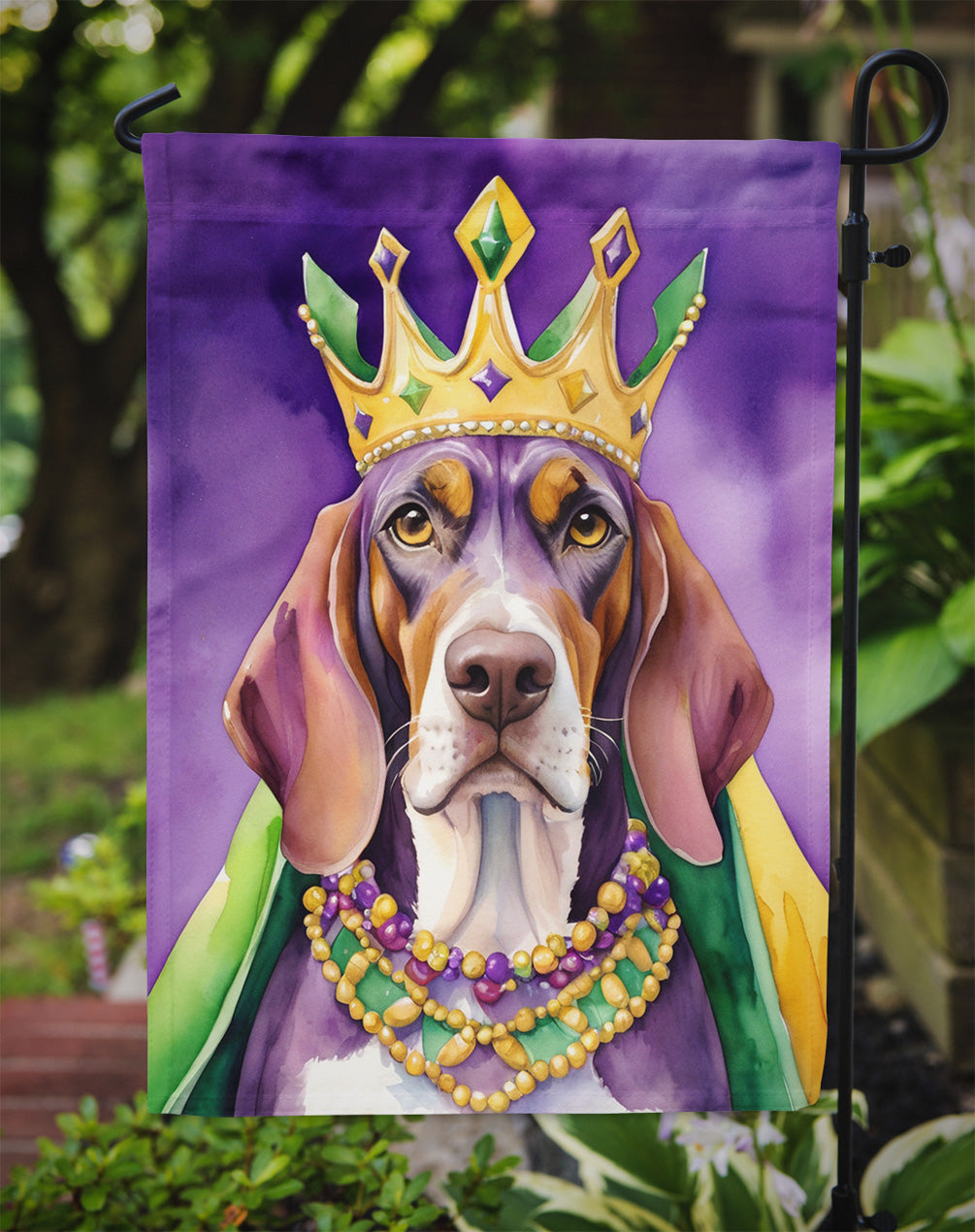 American English Coonhound King of Mardi Gras Garden Flag