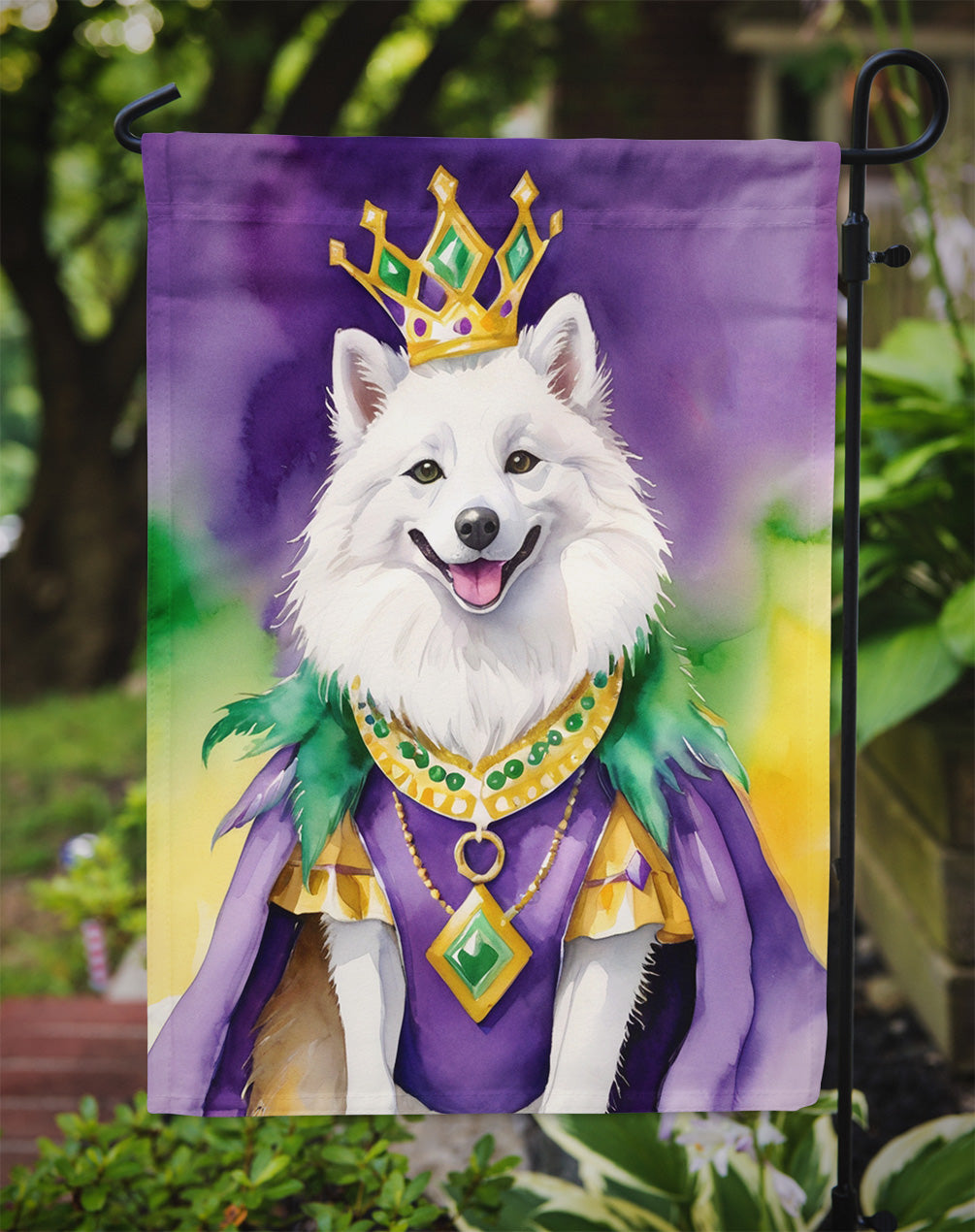 American Eskimo King of Mardi Gras Garden Flag