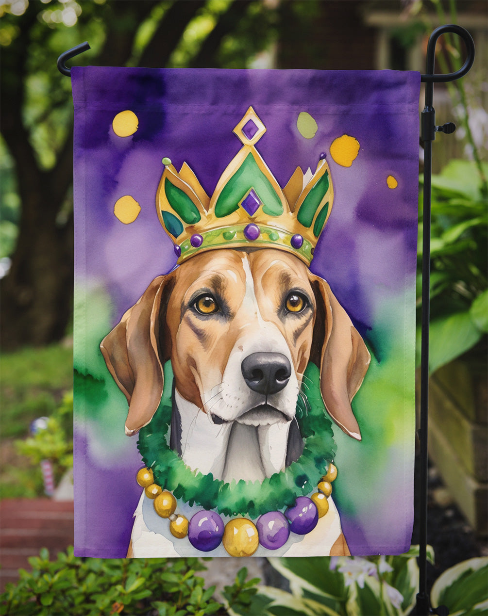 American Foxhound King of Mardi Gras Garden Flag