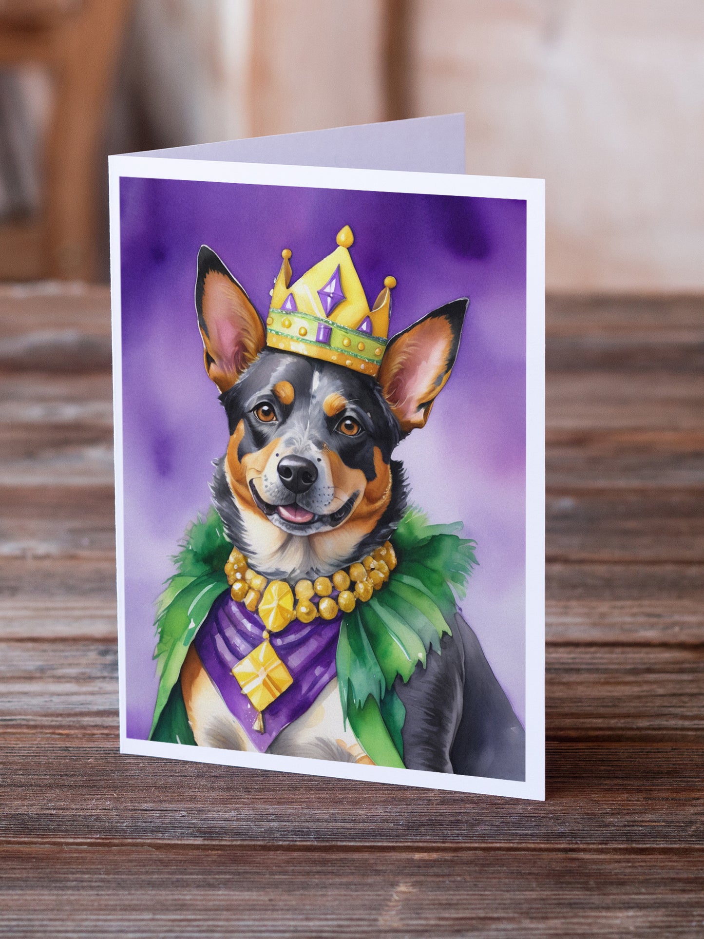 Australian Cattle Dog King of Mardi Gras Greeting Cards Pack of 8