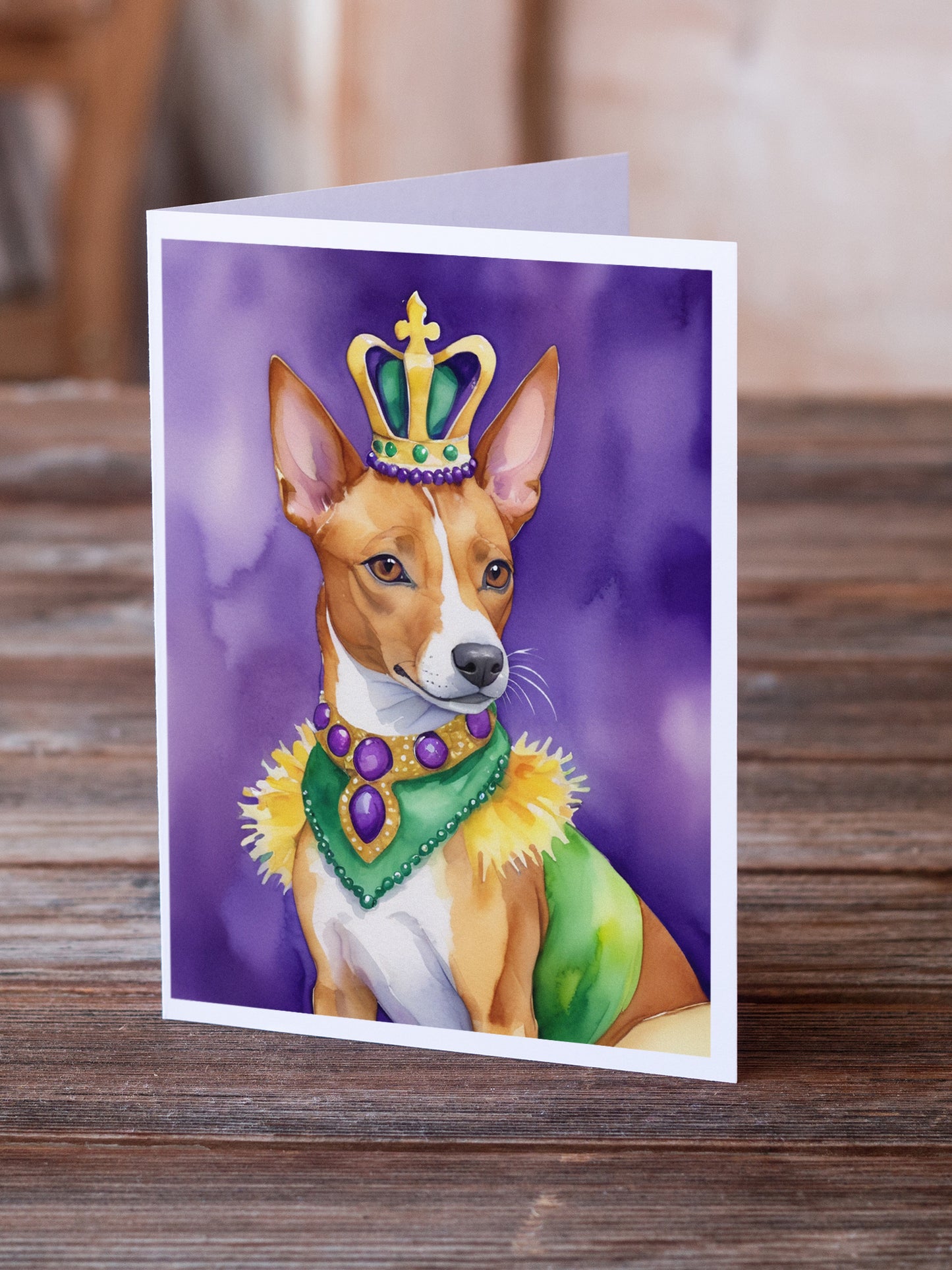 Basenji King of Mardi Gras Greeting Cards Pack of 8
