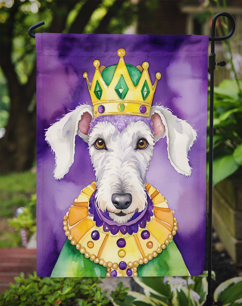 Bedlington Terrier King of Mardi Gras Garden Flag