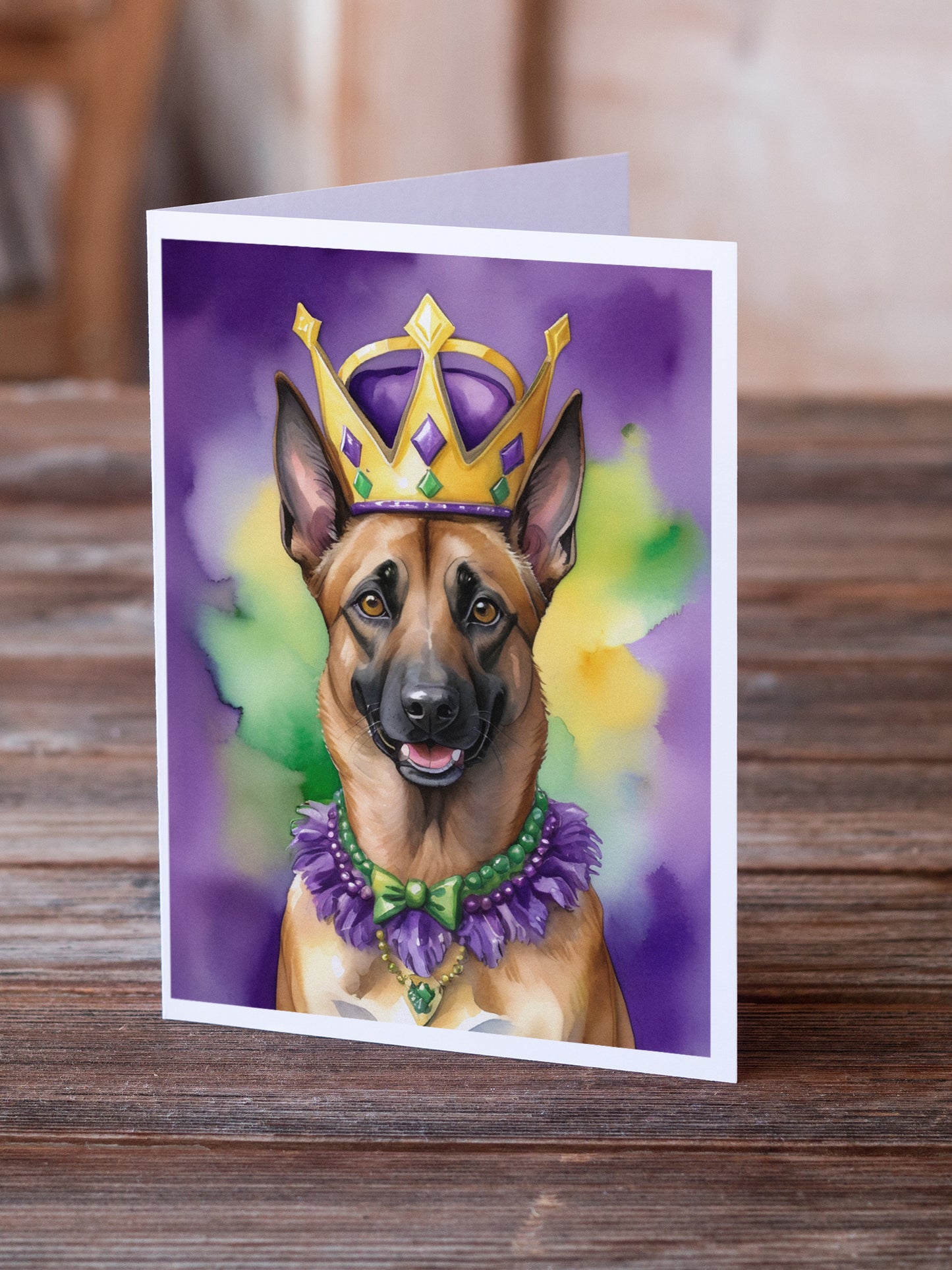 Belgian Malinois King of Mardi Gras Greeting Cards Pack of 8