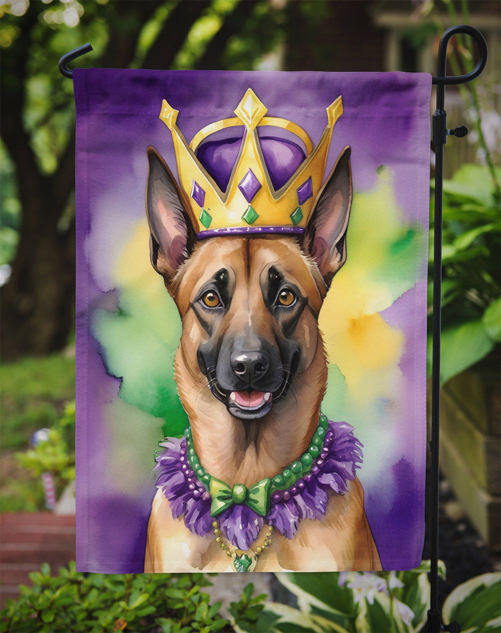 Belgian Malinois King of Mardi Gras Garden Flag