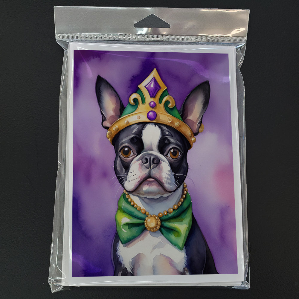 Boston Terrier King of Mardi Gras Greeting Cards Pack of 8