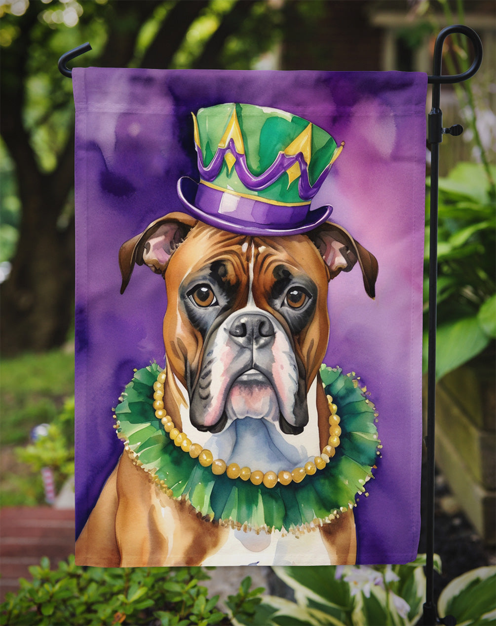 Boxer King of Mardi Gras Garden Flag