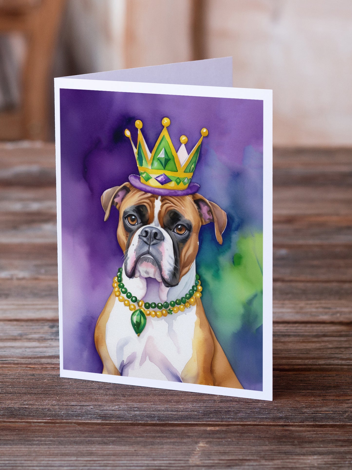 Boxer King of Mardi Gras Greeting Cards Pack of 8