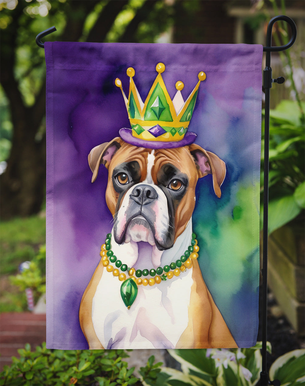 Boxer King of Mardi Gras Garden Flag