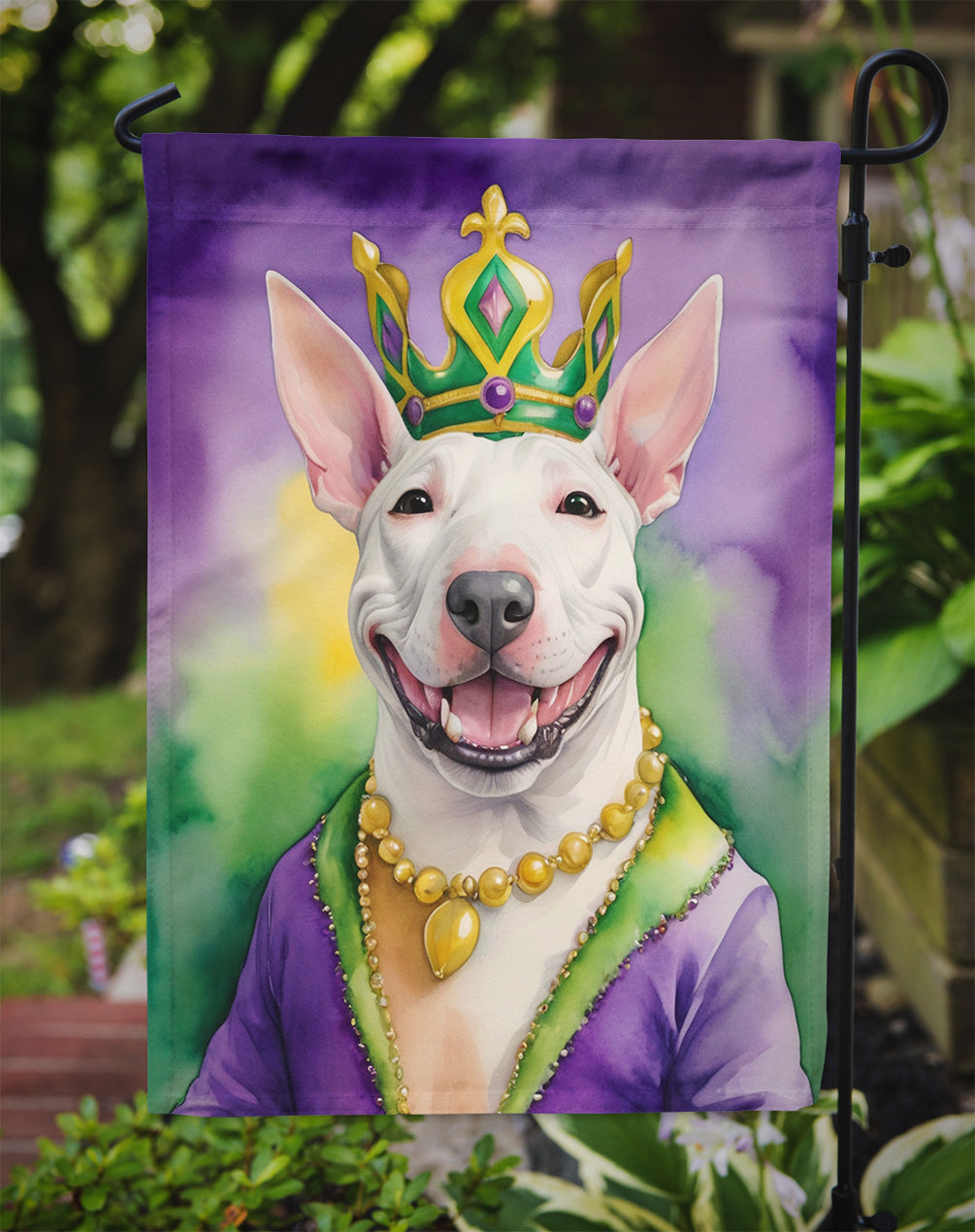 Bull Terrier King of Mardi Gras Garden Flag