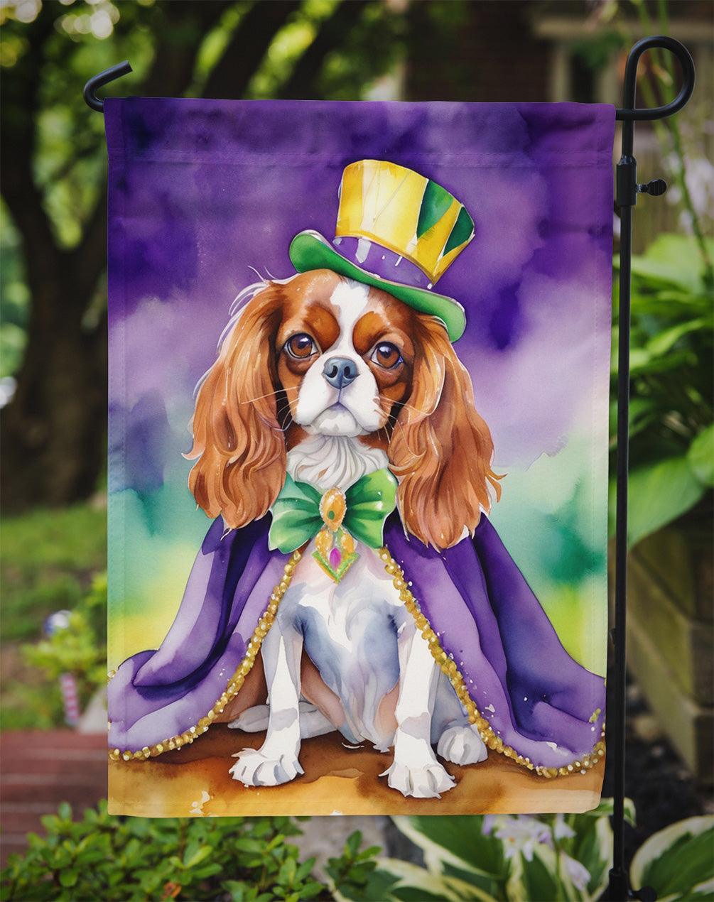 Cavalier Spaniel King of Mardi Gras Garden Flag